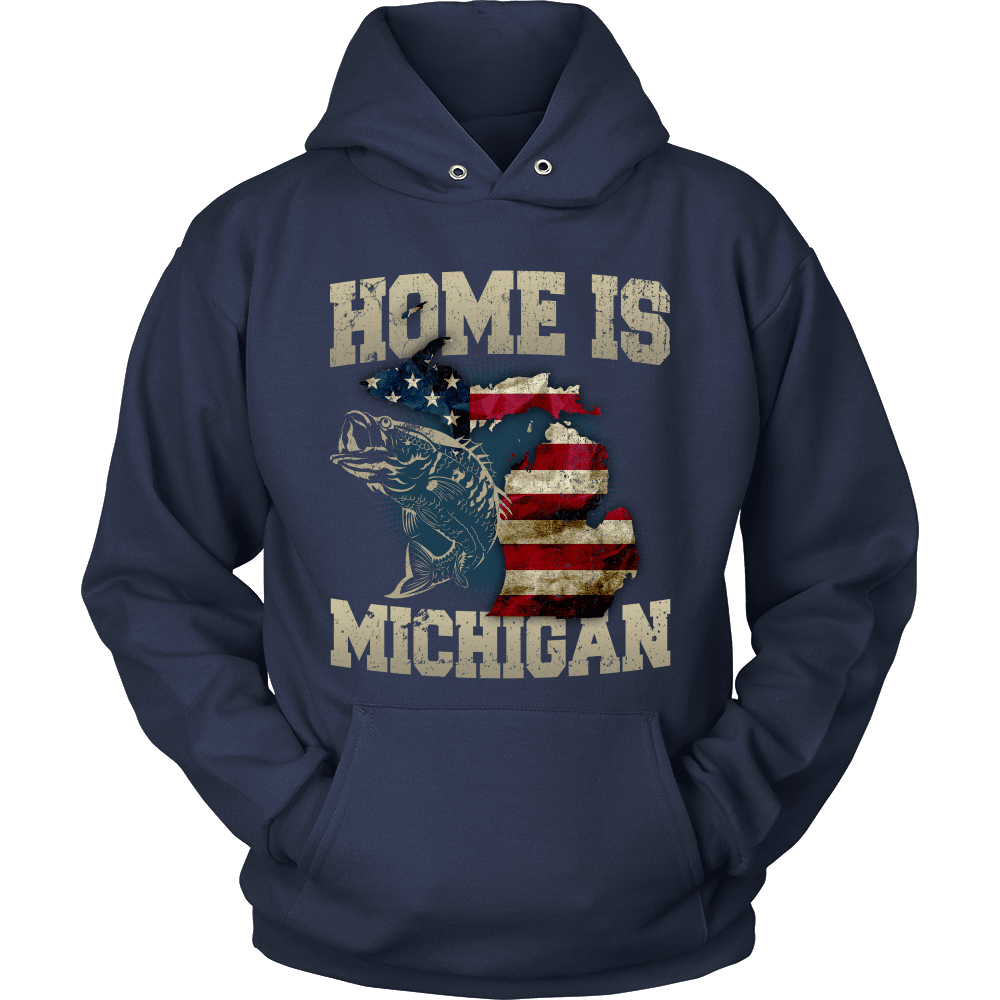 Home Is Michigan State Fishing Flag T-shirt & Apparel Hoodie Navy