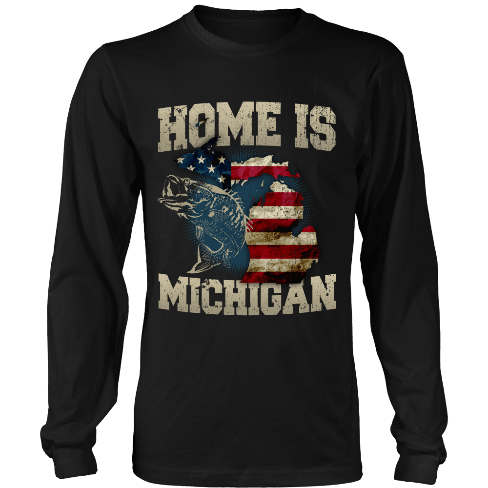 Home Is Michigan State Fishing Flag T-shirt & Apparel Long Sleeve T Black