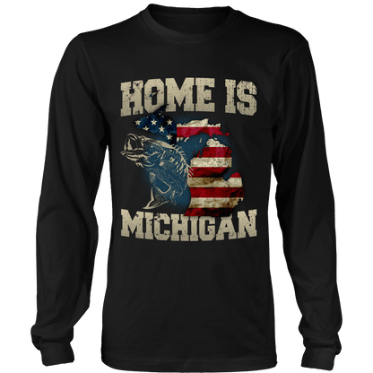 Home Is Michigan State Fishing Flag T-shirt & Apparel Long Sleeve T Black
