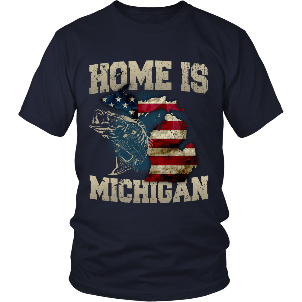 Home Is Michigan State Fishing Flag T-shirt & Apparel Standard T Navy