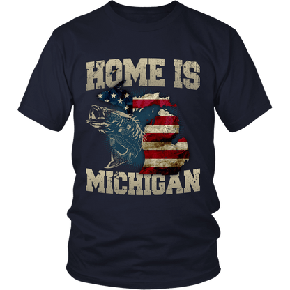 Home Is Michigan State Fishing Flag T-shirt & Apparel Standard T Navy