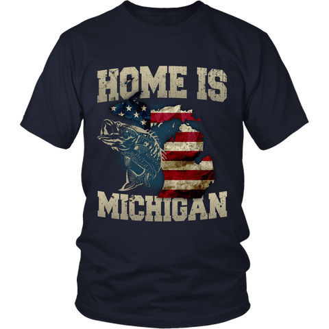 Image of Home Is Michigan State Fishing Flag T-shirt & Apparel - Love Family & Home