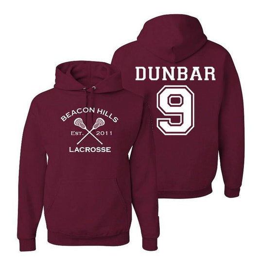 Dunbar 9 Teen Wolf Hoodie Beacon Hills Inspired Lacrosse Adult Fashion Hoodie Apparel Hoodie Maroon