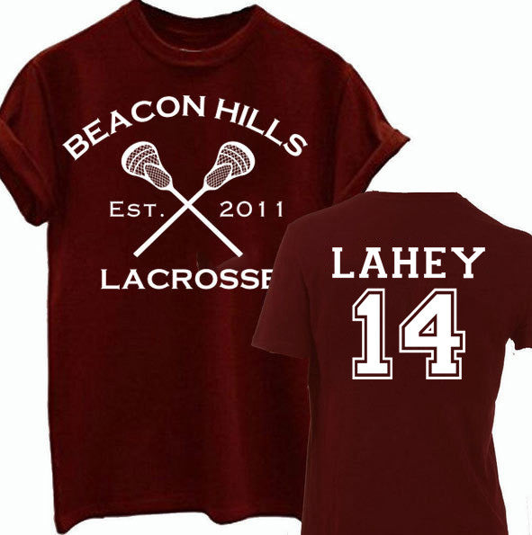 Isaac Lahey 14 Teen Wolf Beacon Hills Inspired Lacrosse T-Shirt or Hoodie Standard T Maroon