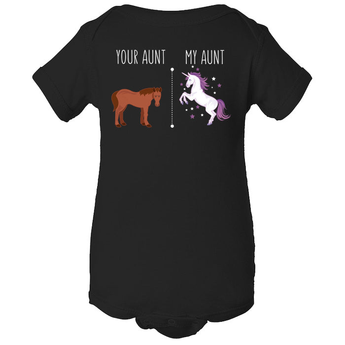 Your Aunt My Aunt Horse Unicorn Funny T-Shirt For Crazy Aunts! Black BABY INFANT ONESIE